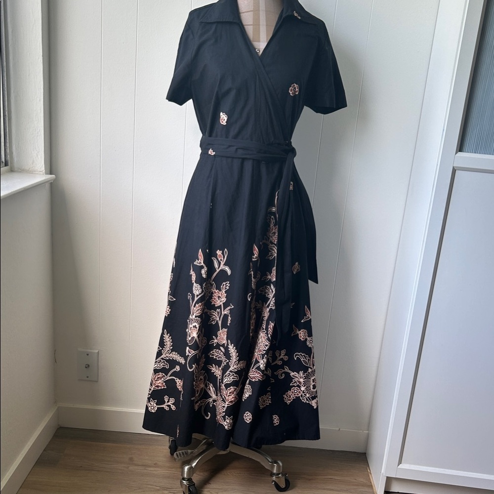 Coldwater Creek Size 16 Black and Floral V neck cotton dress